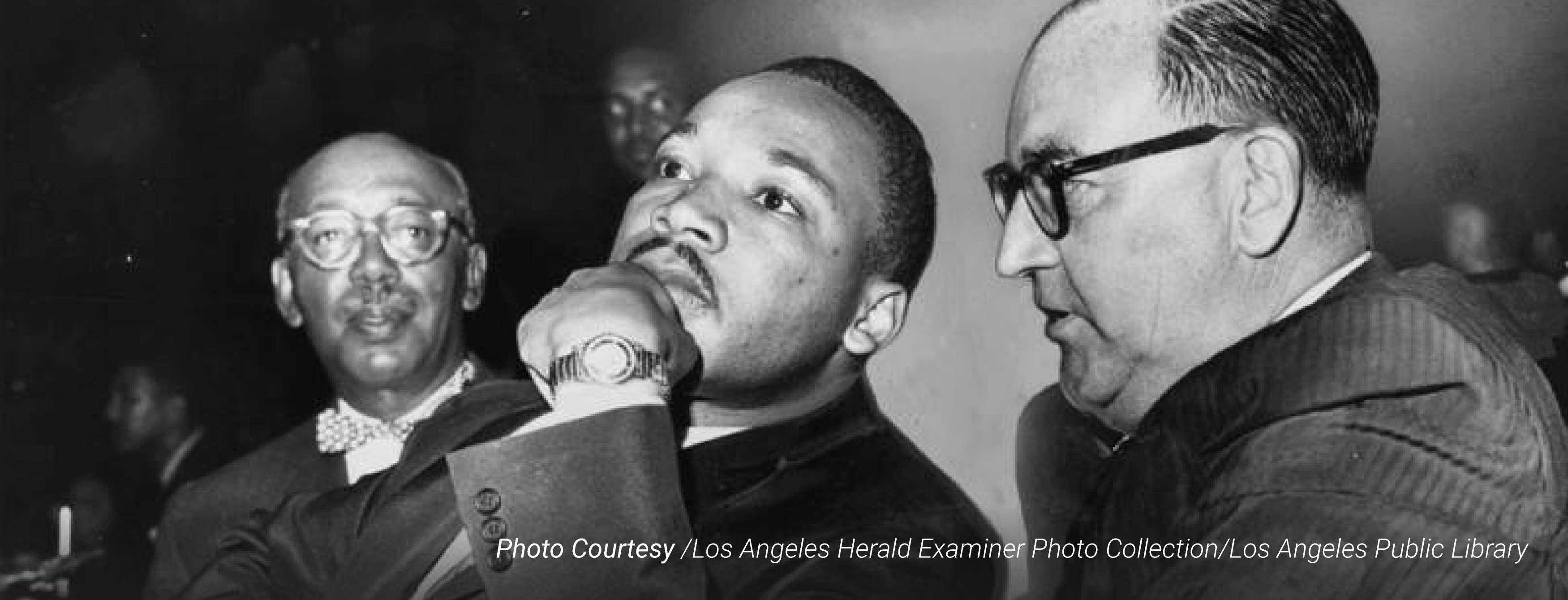 Martin Luther King Jr. and Governor Edmund G. Brown during a Freedom Rally at the Los Angeles Sports Arena June 18, 1961.